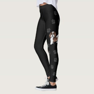 Brown And White Havanese Cute Cartoon Dog & Paws Leggings