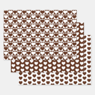 Brown and White Hearts Wrapping Paper Sheet