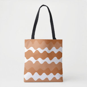 Brown and white horizontal waves pattern tote bag