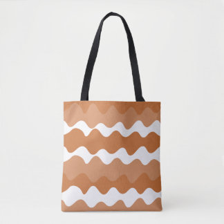 Brown and white horizontal waves pattern tote bag