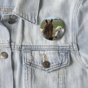 Brown And White Horses, 6 Cm Round Badge