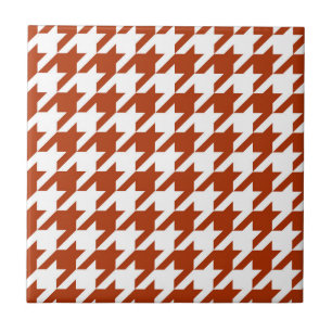 Brown and White Houndstooth Check Ceramic Tile