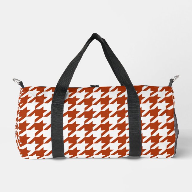 Brown and White Houndstooth Check Duffle Bag (Front)