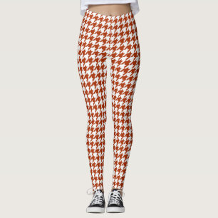 Brown and White Houndstooth Check Leggings