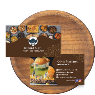 Brown and White Illustrative Restaurant, Food Biz Business Card