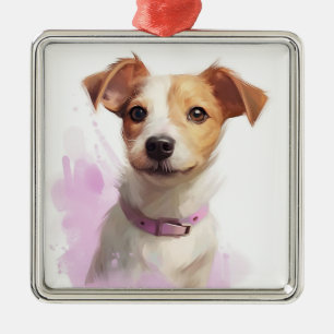 BROWN AND WHITE JACK RUSSELL TERRIER DOG METAL ORNAMENT