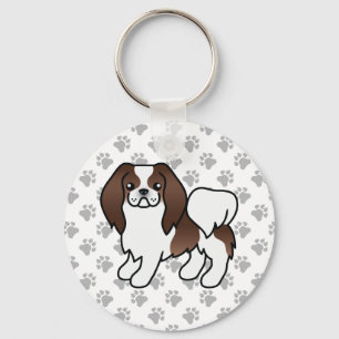 Brown And White Japanese Chin Cartoon Dog & Paws Key Ring