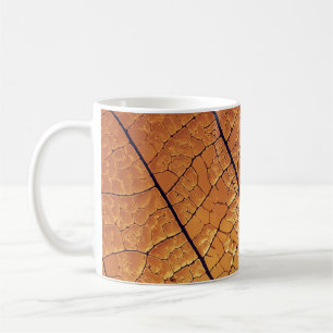 Brown and white leaf print textile coffee mug