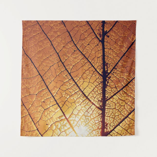 Brown and white leaf print textile tapestry (Front)