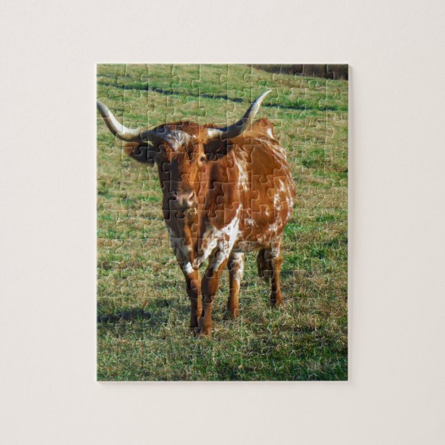 Brown and White Longhorn Bull Jigsaw Puzzle (Vertical)