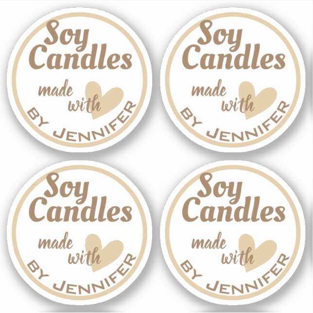 Brown and White Made with Love Heart Beige Candles (Front)