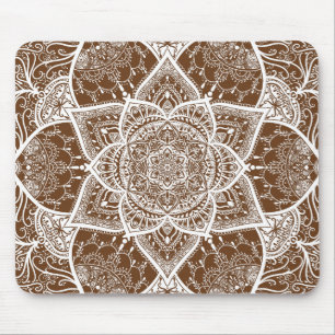 Brown and White Mandala - Loergann in Acorn Mouse Pad