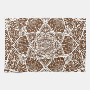 Brown and White Mandala - Loergann in Acorn Tea Towel