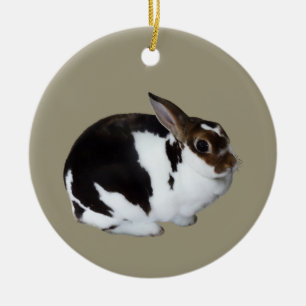 Brown and White Miniature Rex Rabbit Ceramic Ornament