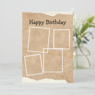 Brown and White Minimalist Birthday Photo Collage Invitation