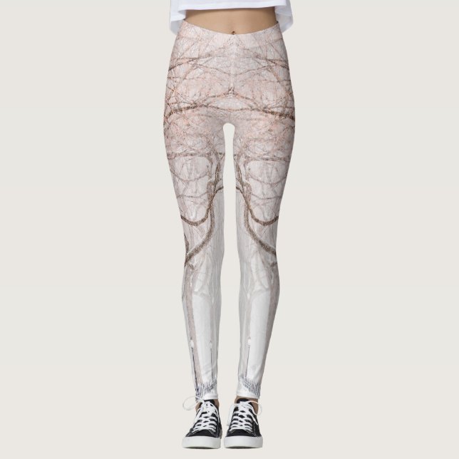 Brown and White Minimalist Hello Winter Leggings  (Front)