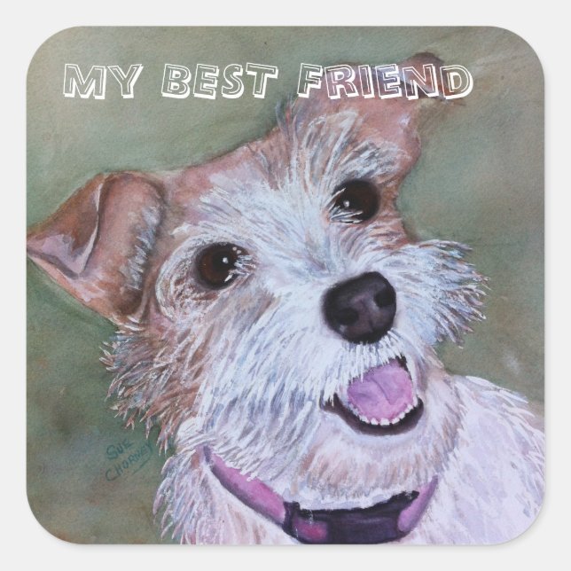 BROWN AND WHITE MIXED TERRIER | SQUARE STICKER (Front)