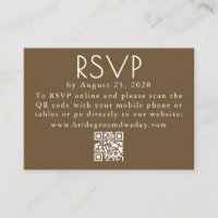 Brown and White Modern Minimalist Wedding QR RSVP