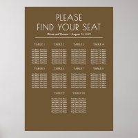 Brown and White Modern Wedding Seating Chart