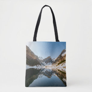 BROWN AND WHITE MOUNTAIN UNDER BLUE SKY DURING DAY TOTE BAG