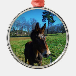 Brown and white mule metal tree decoration
