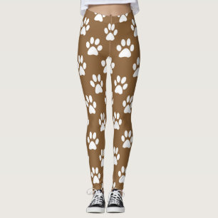 Brown and white paw prints pattern leggings