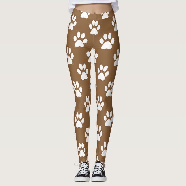 Brown and white paw prints pattern leggings (Front)