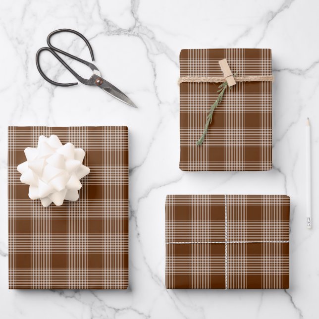 Brown and White Plaid Tartan Pattern Wrapping Pape Paper Sheet (Front)