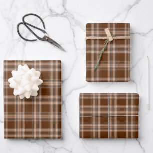 Brown and White Plaid Tartan Pattern Wrapping Pape Wrapping Paper Sheet