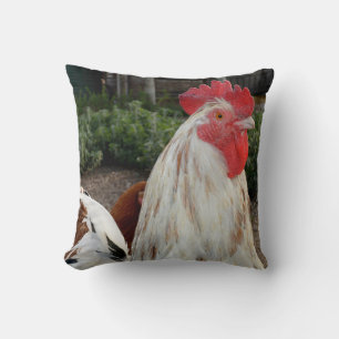 Brown And White Proud Rooster, Throw Cushion. Cushion