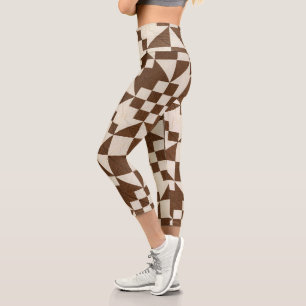 Brown and white quilt capri leggings