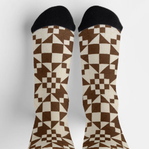 Brown and white quilt socks