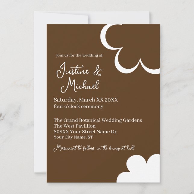 Brown and White Retro Flowers Wedding Invitation (Front)