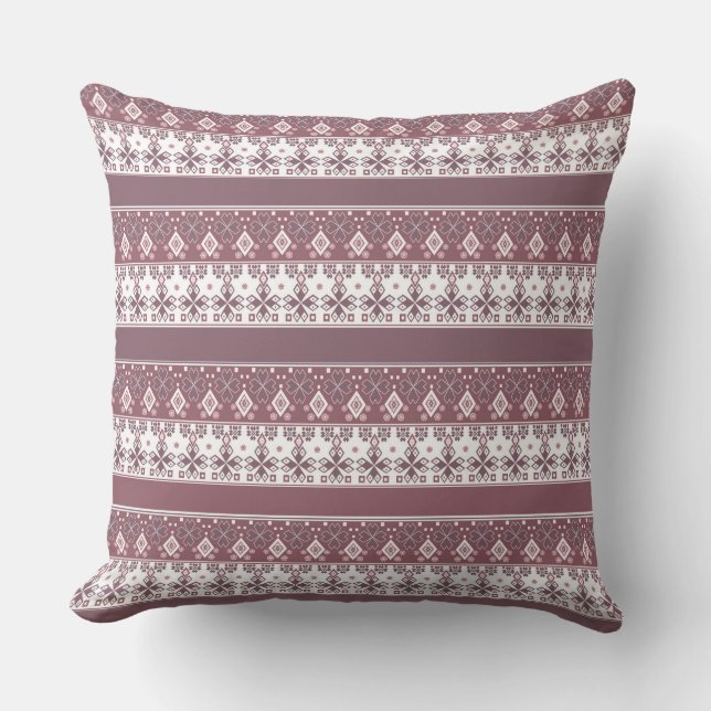 Brown and white Scandinavian folklore ornament Cushion (Front)