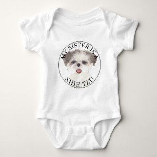 Brown and White Shih Tzu Big Sister Baby Bodysuit