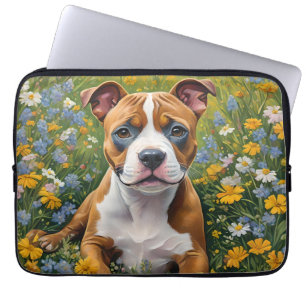 Brown And White Staffordshire Bull Terrier Puppy, Laptop Sleeve
