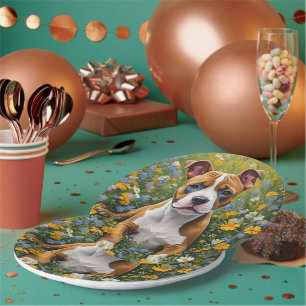 Brown And White Staffordshire Bull Terrier Puppy, Paper Plate