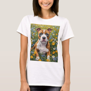 Brown And White Staffordshire Bull Terrier Puppy, T-Shirt