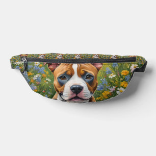 Brown And White Staffordshire Puppy Acrylic Art, Bum Bags