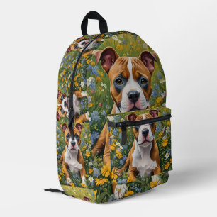 Brown And White Staffordshire Puppy Acrylic Art, Printed Backpack