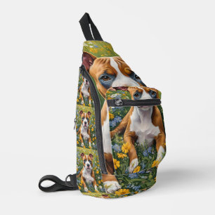 Brown And White Staffordshire Puppy Acrylic Art, Sling Bag