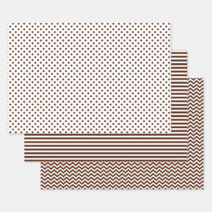 Brown and White Stripes Chevron Polka Dots Wrapping Paper Sheet