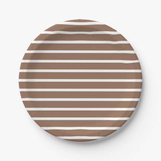 Brown and White Stripes Paper Plate (Front)