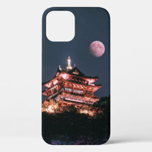 BROWN AND WHITE TEMPLE UNDER FULL MOON iPhone 12 CASE