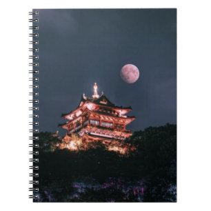 BROWN AND WHITE TEMPLE UNDER FULL MOON NOTEBOOK