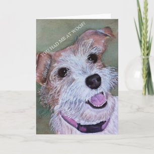 BROWN AND WHITE TERRIER MIX   GREETING CARD