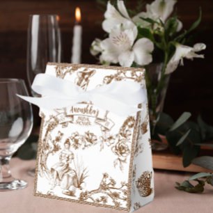 Brown and White Toile de Jouy Bridal Shower Favour Box