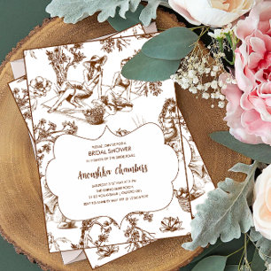 Brown and White Toile de Jouy Bridal Shower Invitation