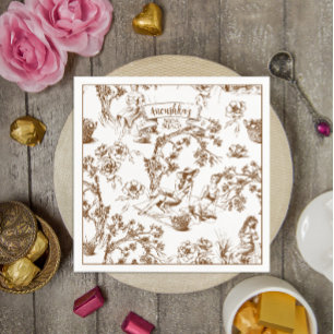 Brown and White Toile de Jouy Bridal Shower Napkin
