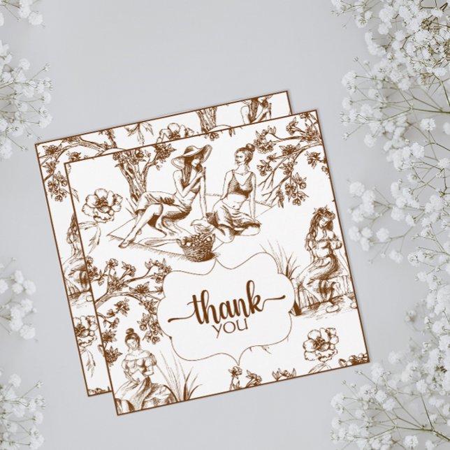 Brown and White Toile de Jouy Bridal Shower Thank You Card (Creator Uploaded)